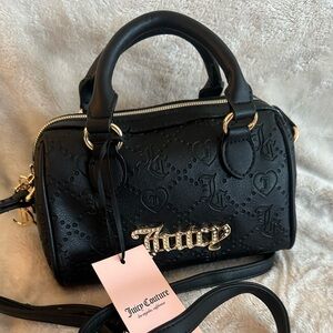 Juicy Couture Black Embossed Mini Satchel Crossbody with Gold Logo